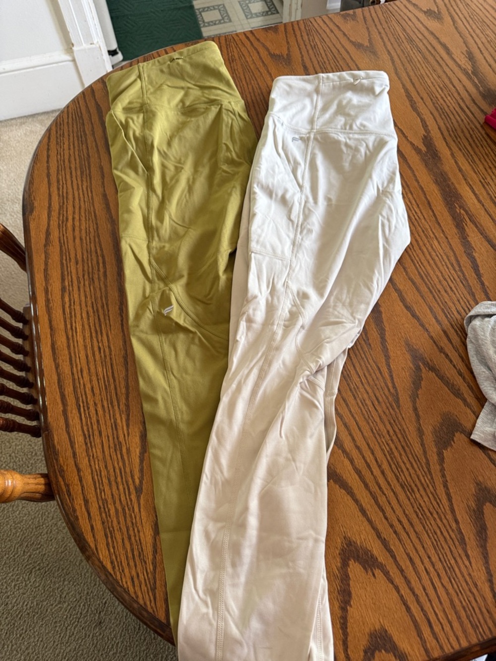 Fabletics High-Waist Leggings in Olive Green and Cream
